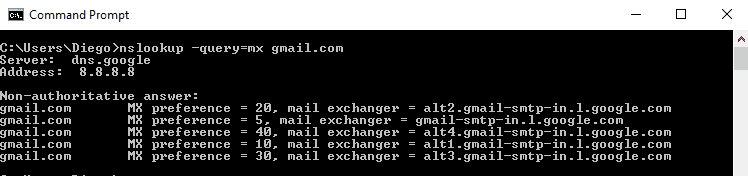 nslookup -query=mx