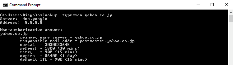 nslookup -type=soa 