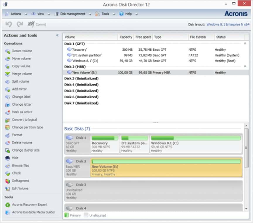 Acronis Disk Director dashboard