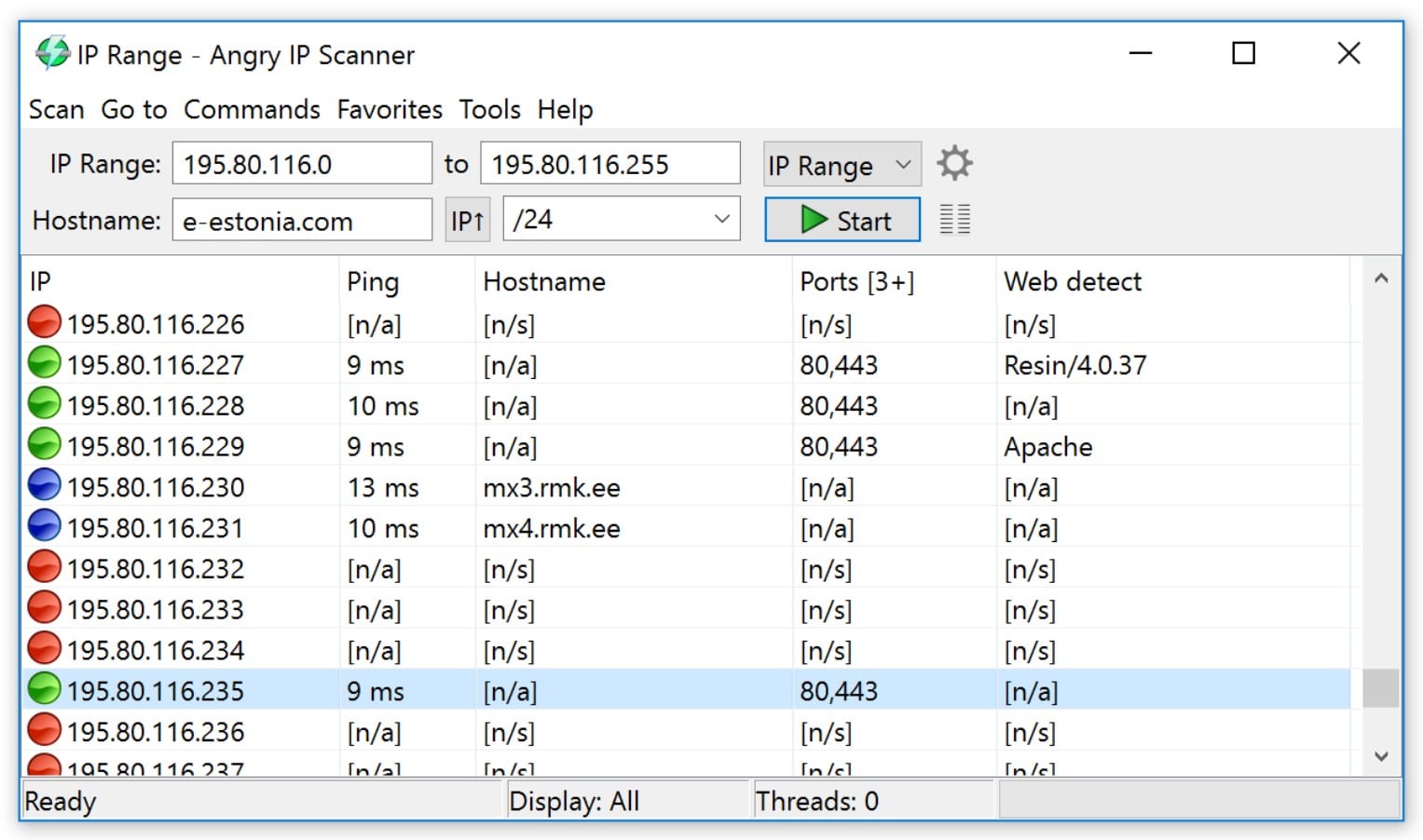 Angry IP Scanner port scanning