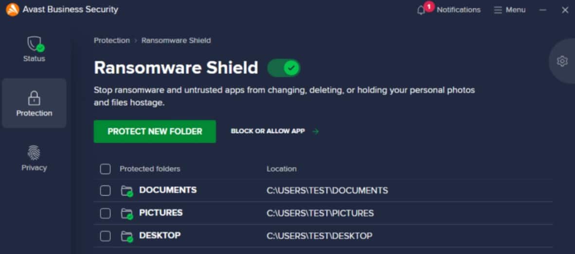 Avast Business Security ransomware shield