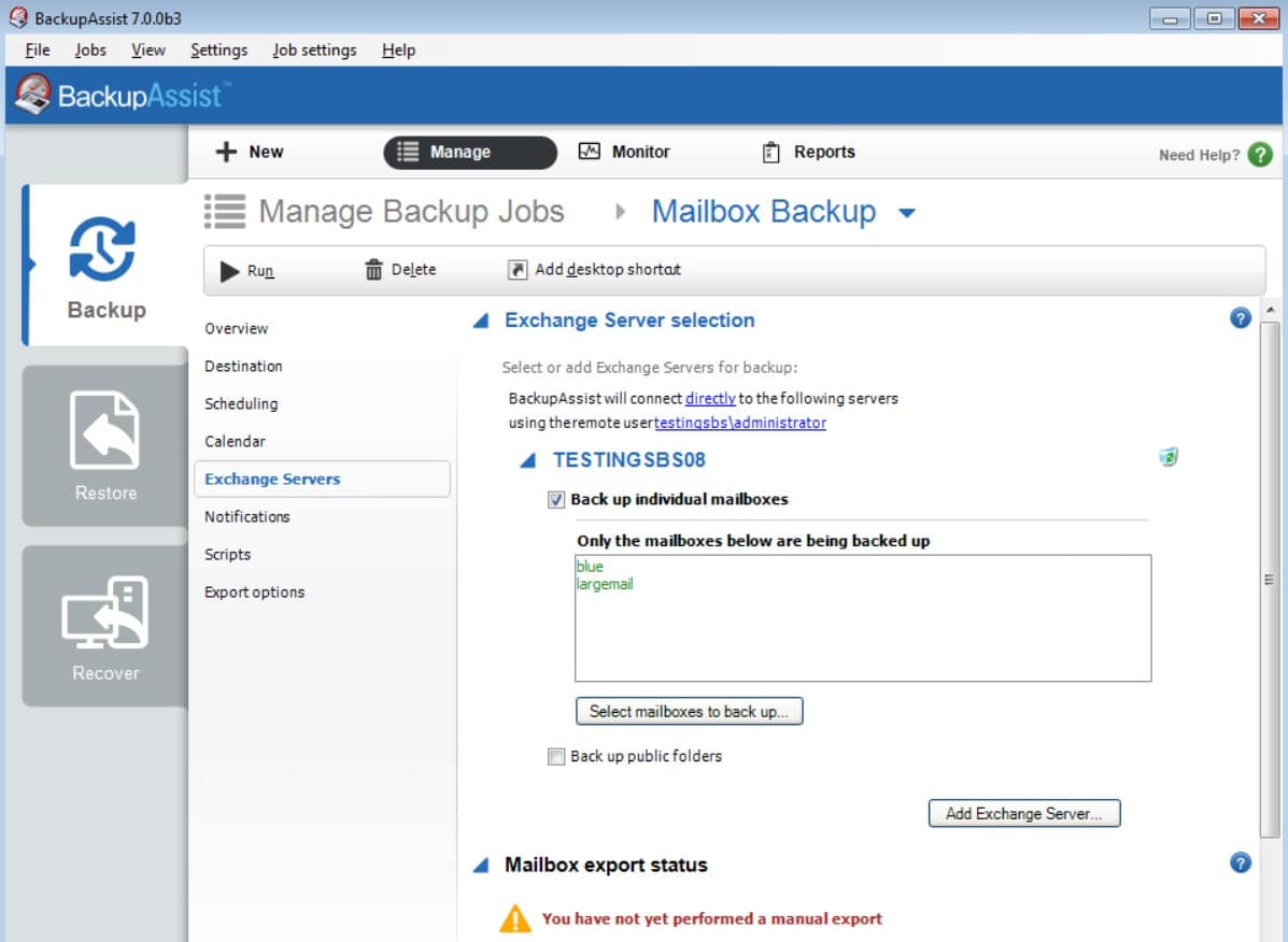 Backup Assist Exchange Server Backup