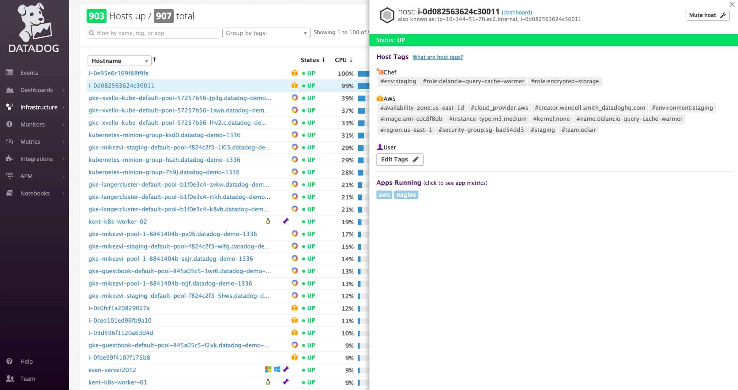 Datadog Infrastructure Monitoring Dashboard