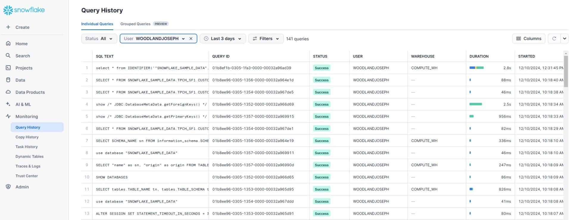 Datasunrise snowflake monitoring