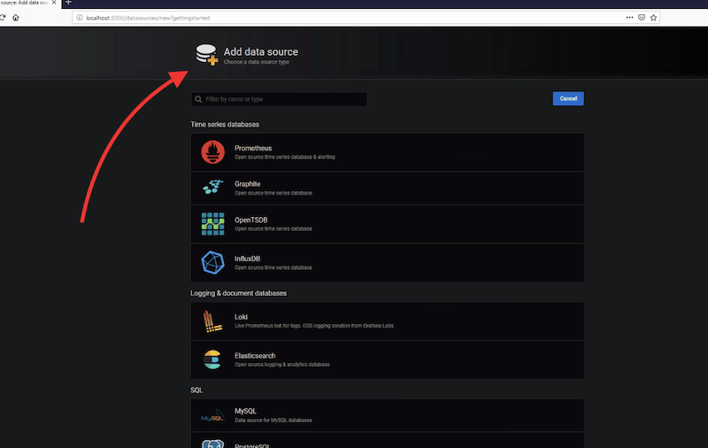 Select the correct data source for your Grafana deployment