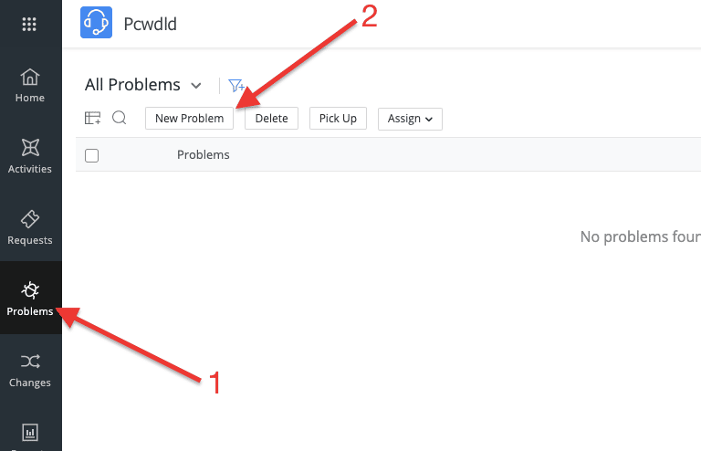 create a new problem, navigate to the "Problems" section in the navigation menu and click “New Problem"
