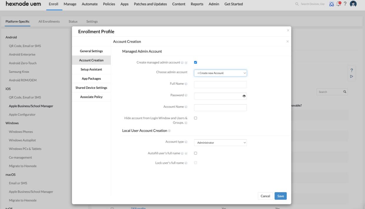 Hexnode UEM Platform Specific Enrolment