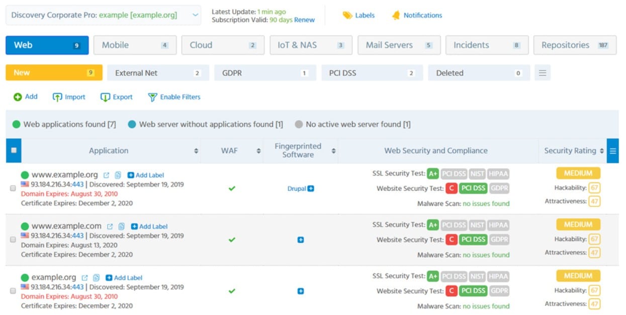 Immuni web discovery attack surface monitoring