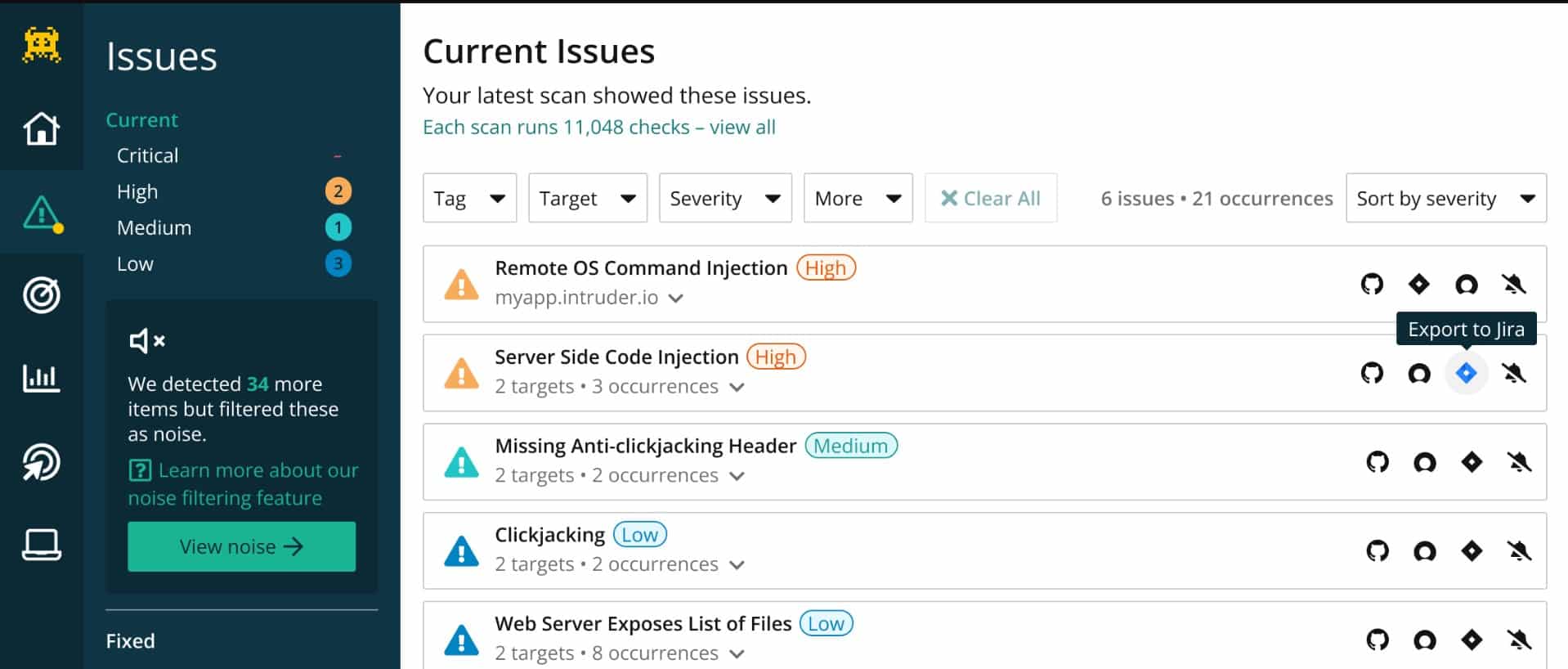 Intruder scan results