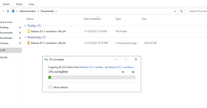 Download Kibana and unzip the package
