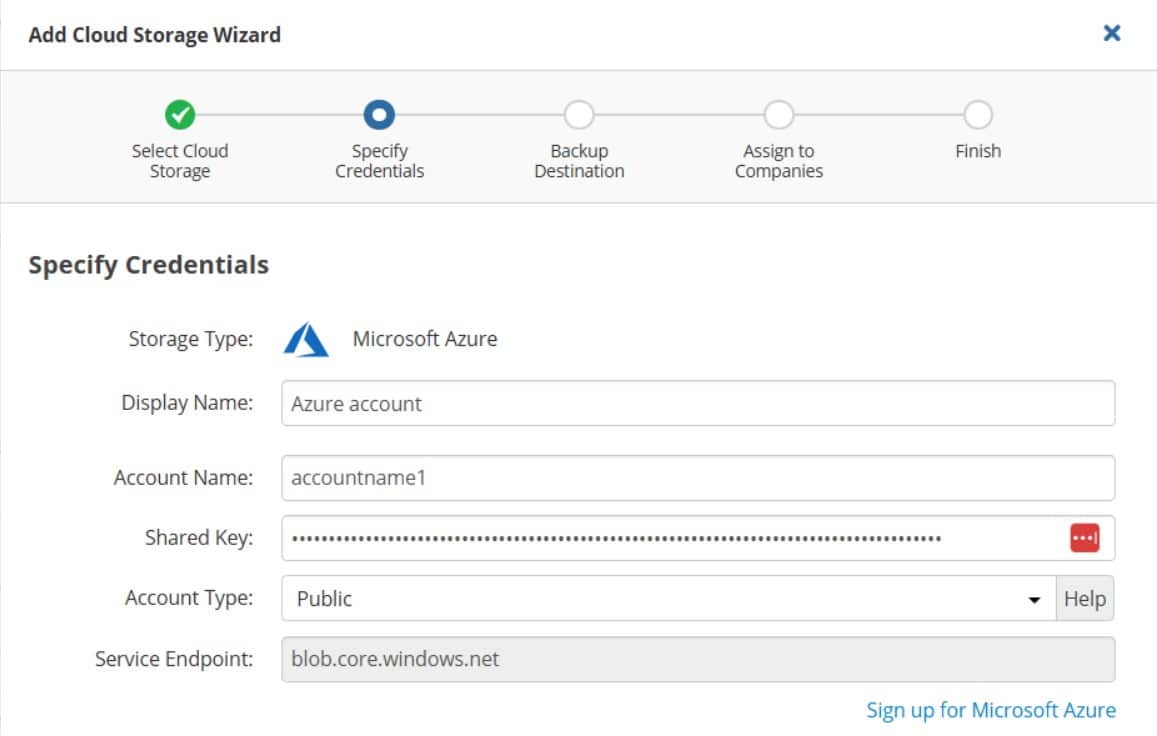 MSP360 managed backup azure