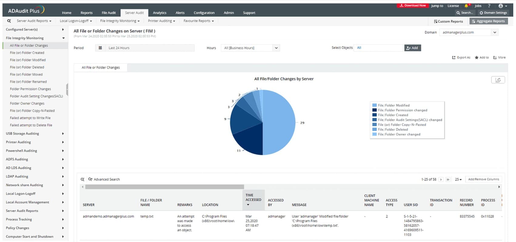 ManageEngine AdAudit Plus file integrity
