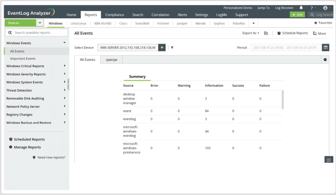ManageEngine EventLog Analyzer Reports
