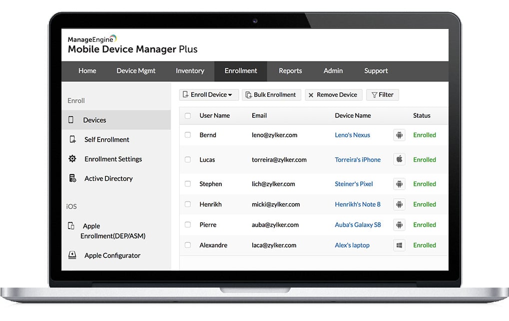 ManageEngine Mobile Device Manager Plus device view