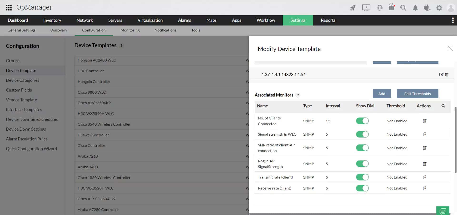 ManageEngine OpM WiFi signal monitoring