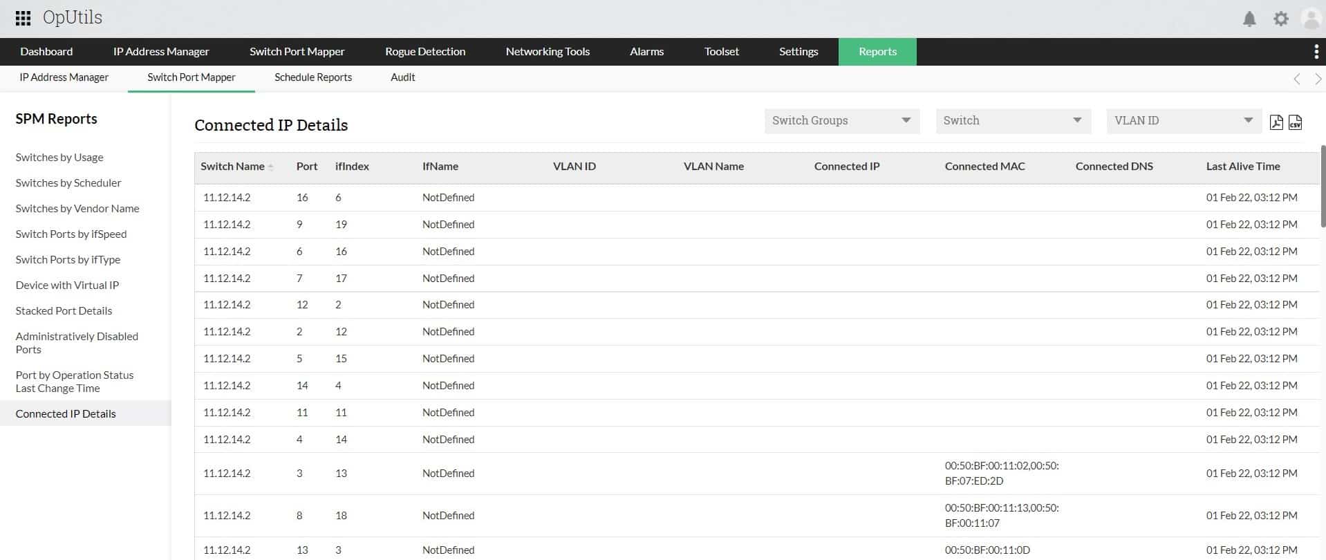 ManageEngine OpUtils Switch Port Mapper