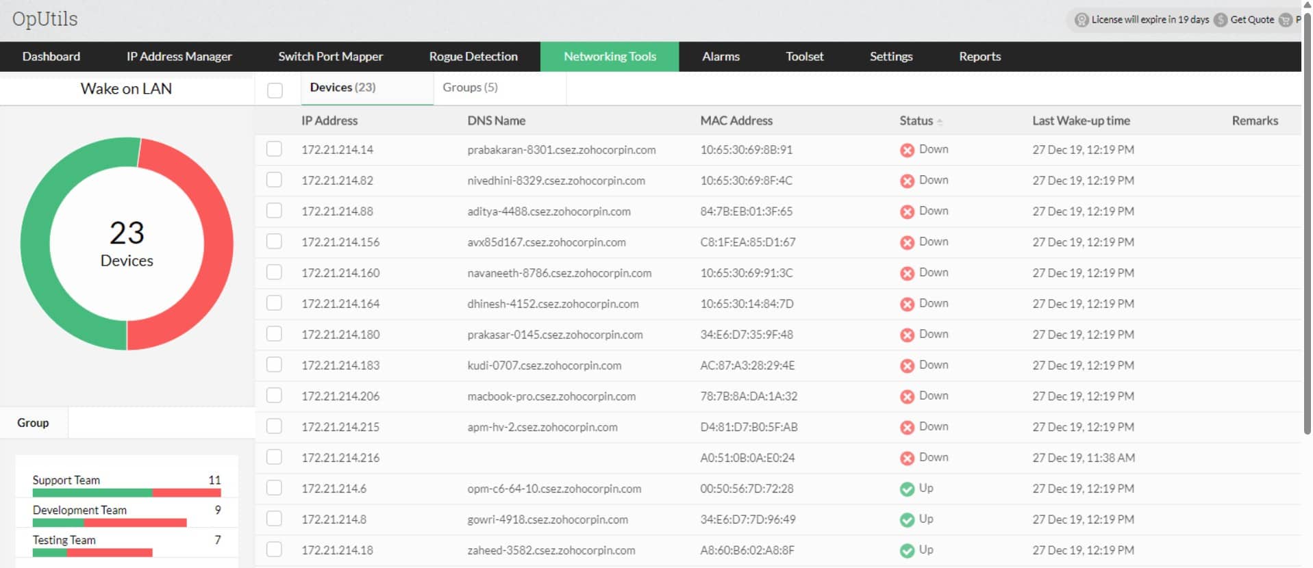 ManageEngine OpUtils wake-on-lan