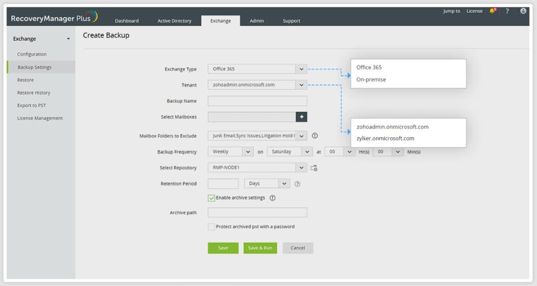 ManageEngine RecoveryManager Plus Backup Settings