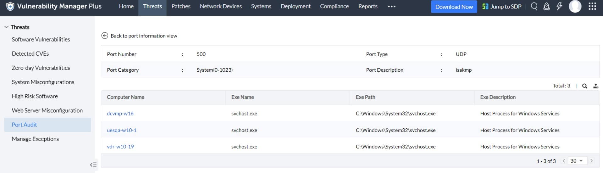 ManageEngine Vulnerability Manager Plus Port Audit