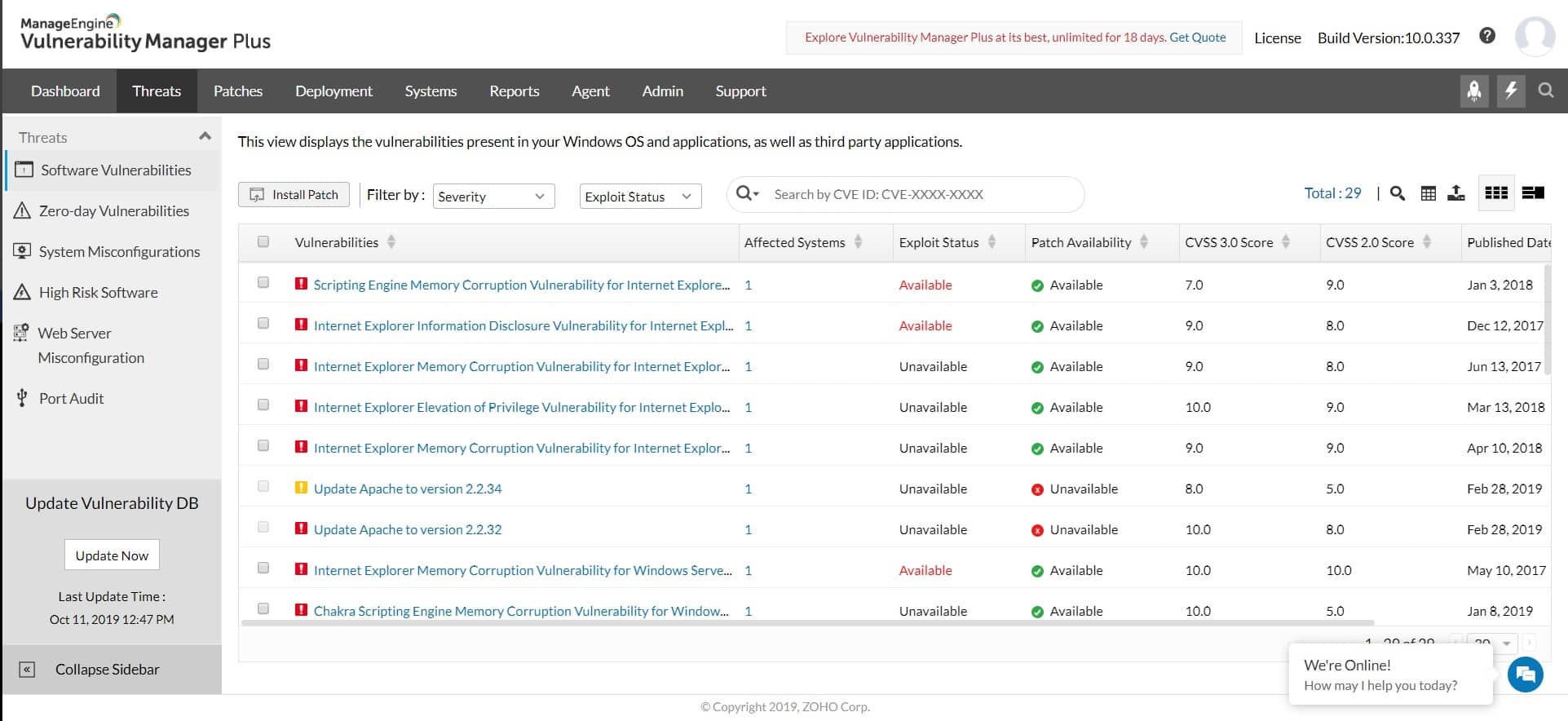 ManageEngine Vulnerability Manager Plus Dashboard