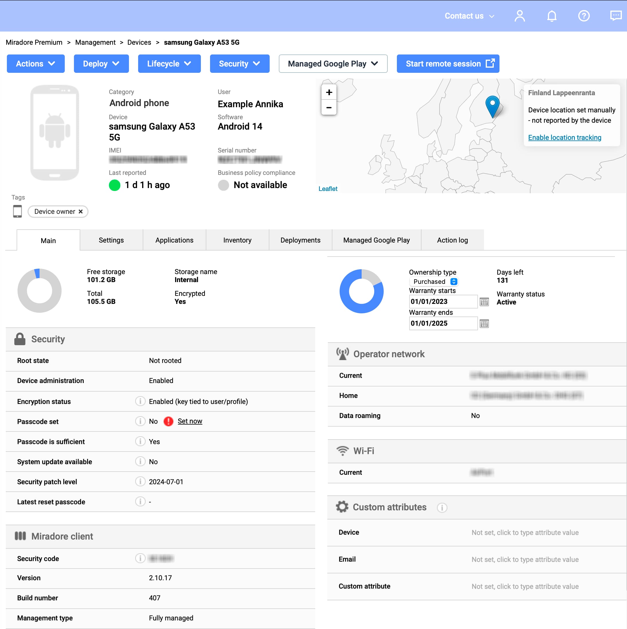 Miradore management view