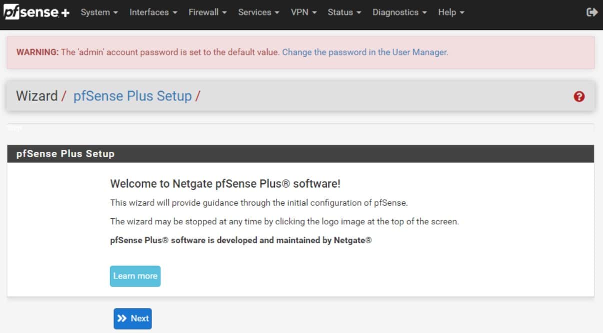 Netgate PFSense+ screen