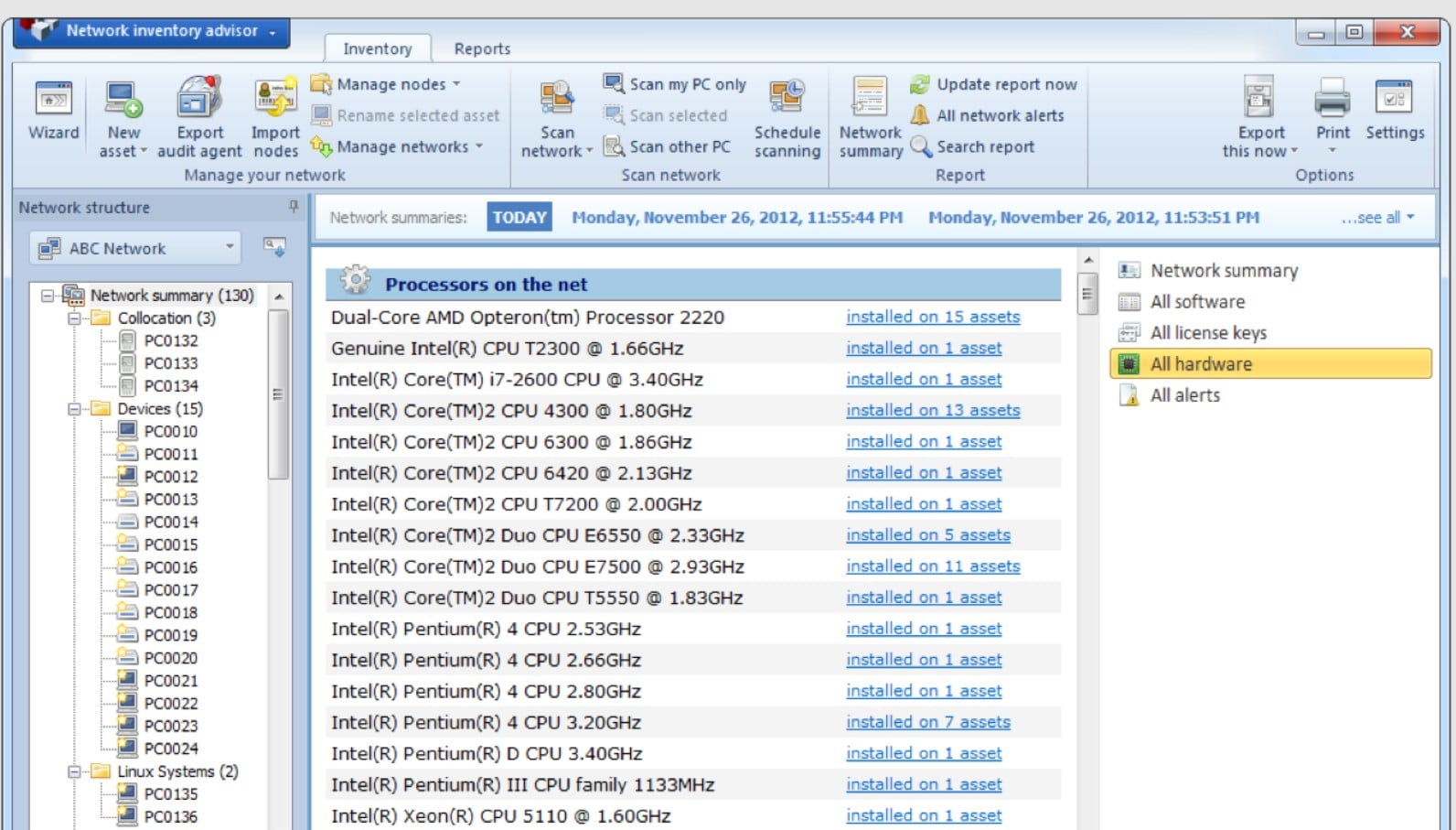 Network Inventory Advisor assets hardware