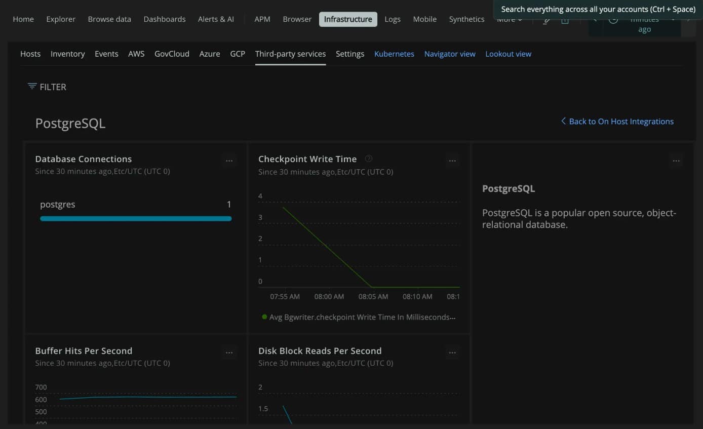 New Relic postgreSQL