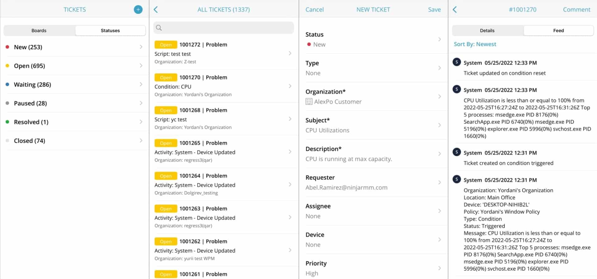 Ninjaone mobile ticketing