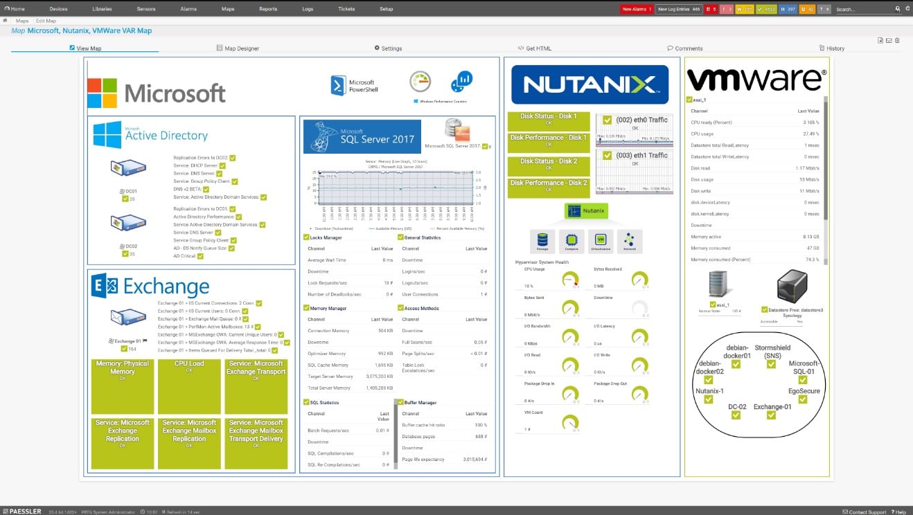 Paessler PRTG MS Nutanix VMWare Map