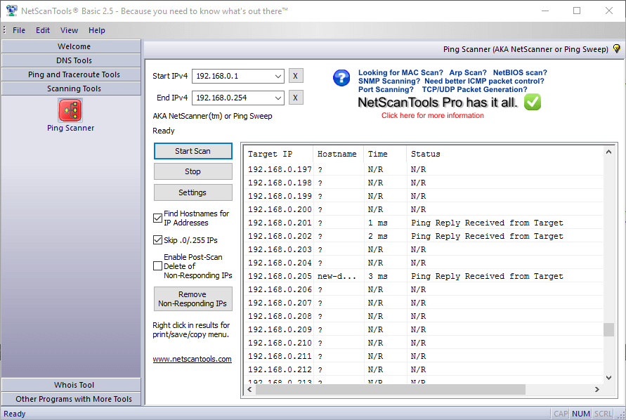 Ping Scan with NetScan Tools