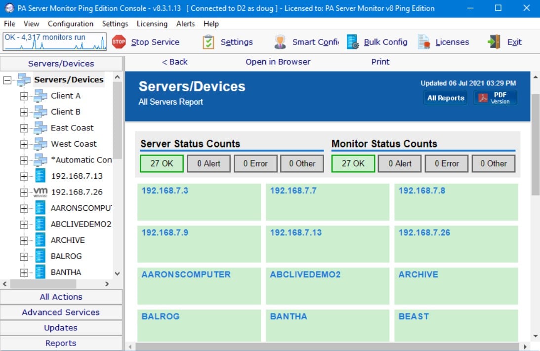 PowerAdmin PA Server Monitor IP Ping