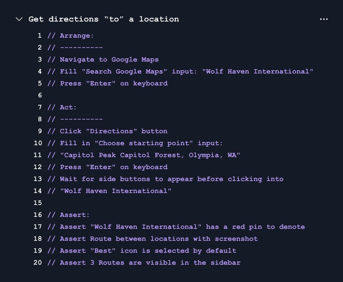 QA Wolf directions list