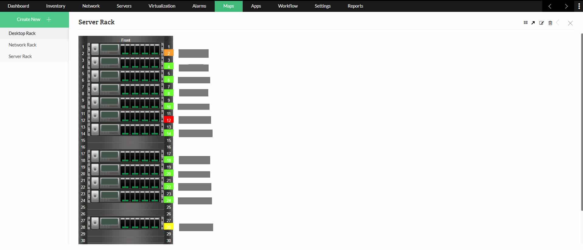 Rack view in ManageEngine OpManager