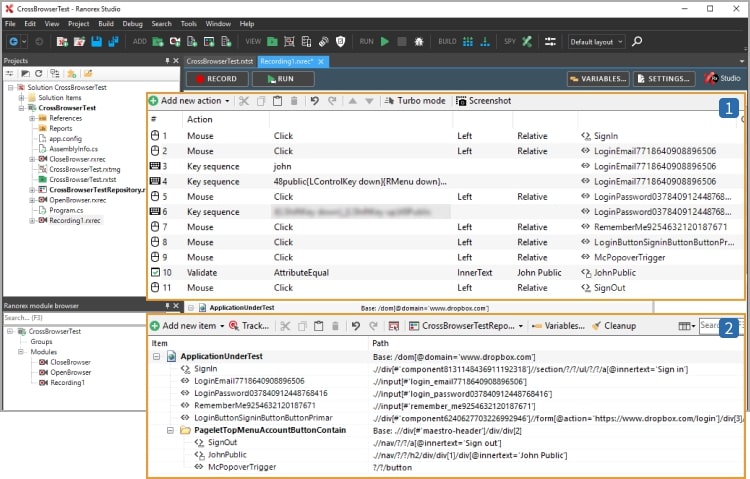 Ranorex CrossBrowser test results page