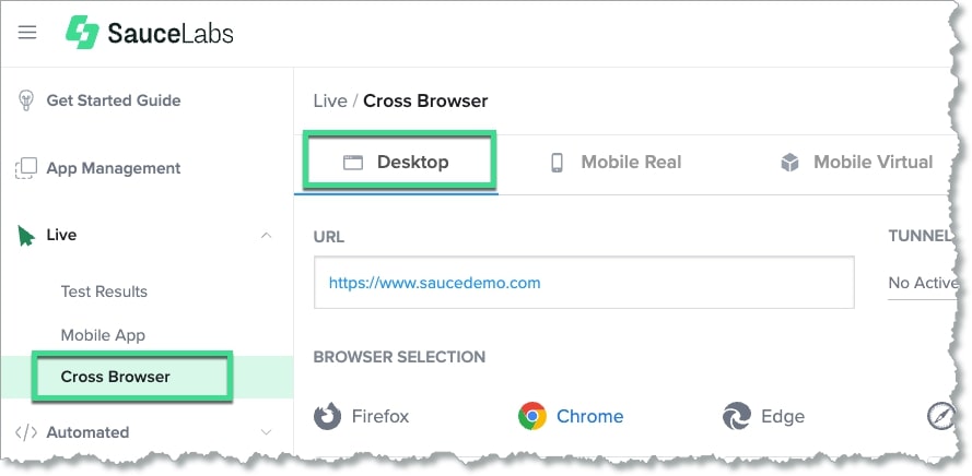 Sauce Labs Cross Browser Desktop view
