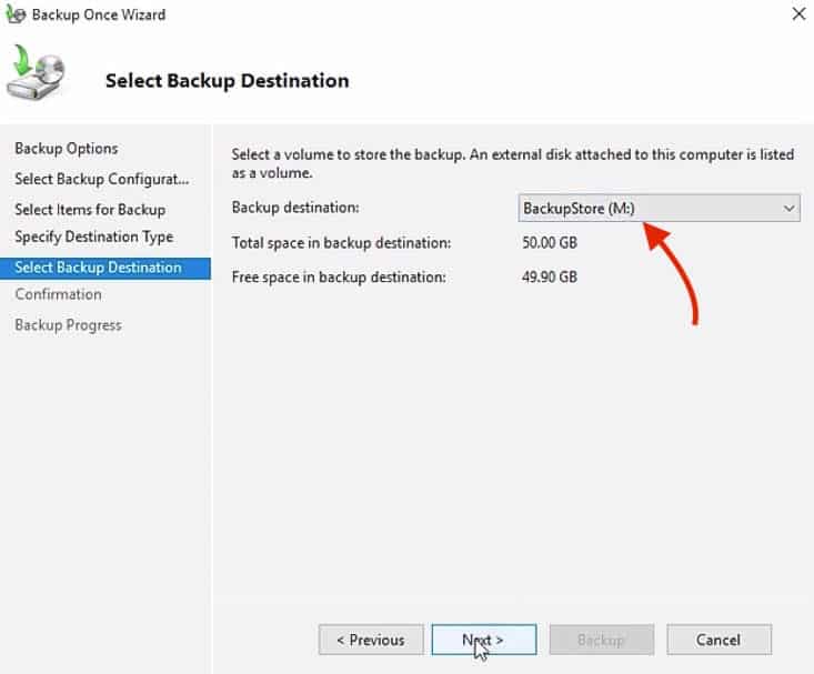 Select Backup Destination
