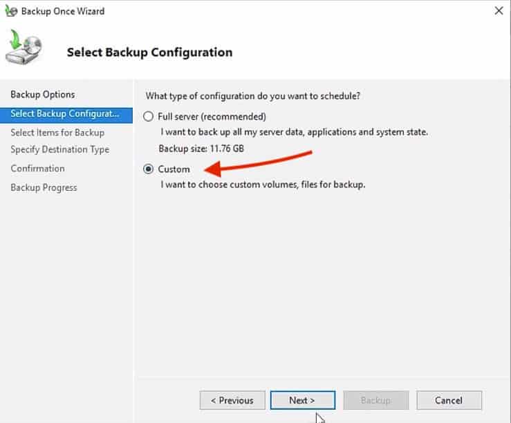 Setup Backup Config Custom