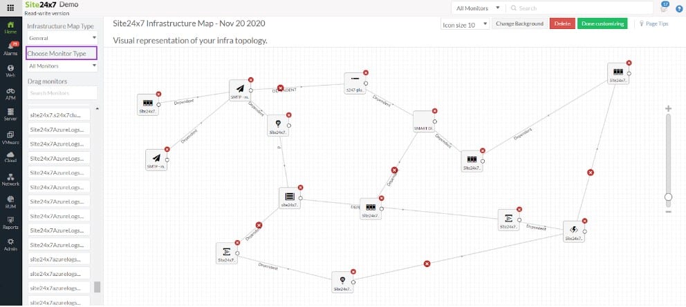 Site24x7 Infrastructure Map