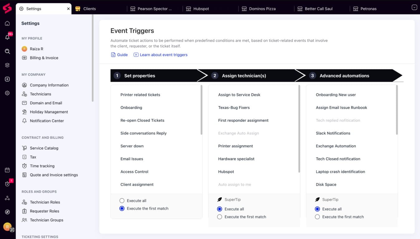 SuperOps Service Desk Settings