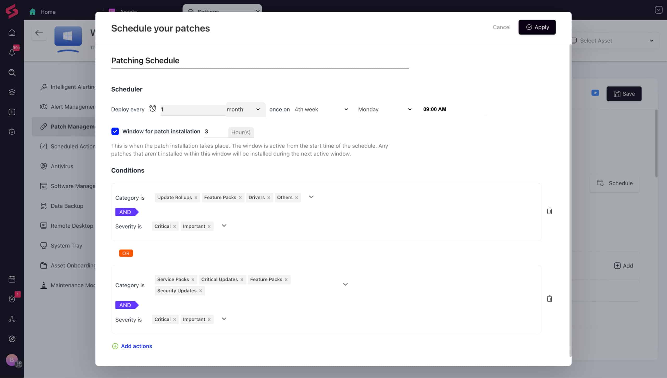SuperOps patching schedule