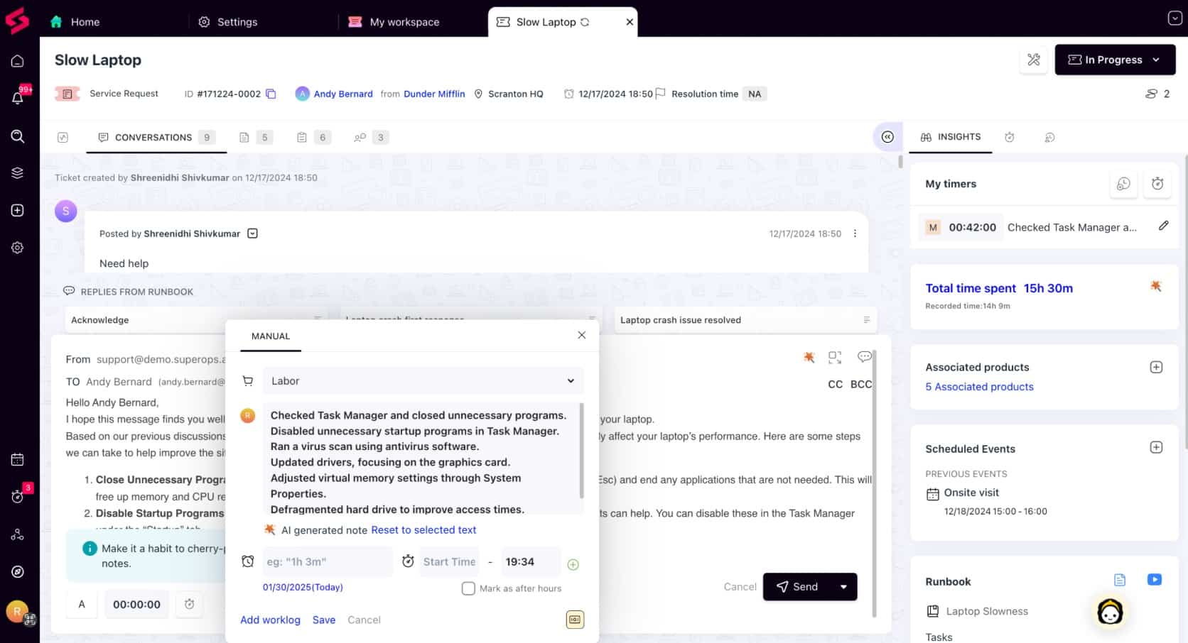 Superops service request