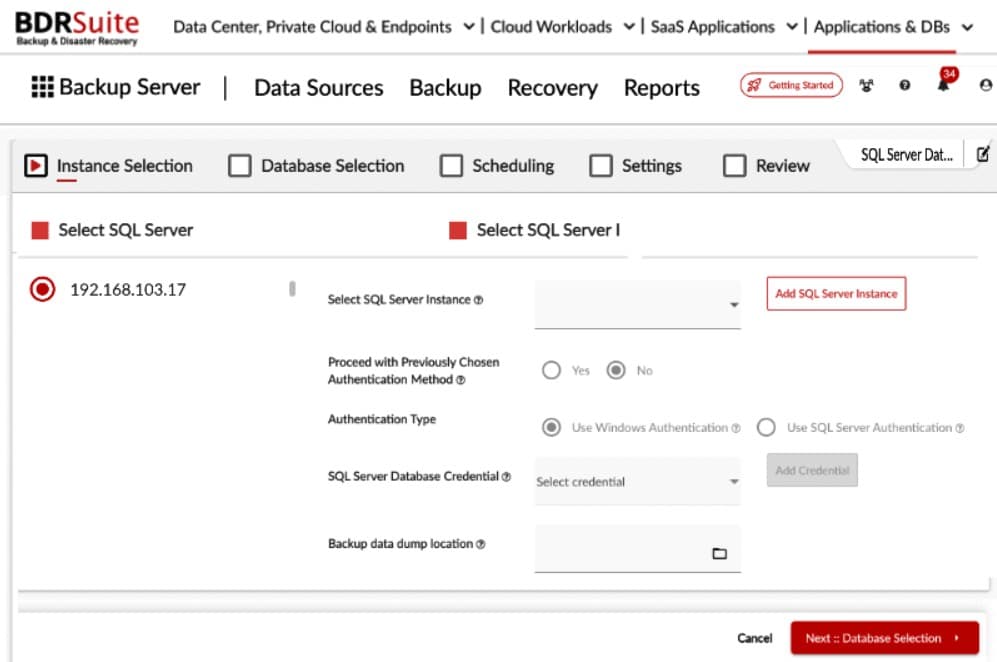 Vembu BDR Suite MySQL backup