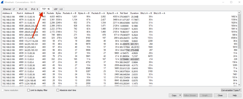 Wireshark Conversions WiFi