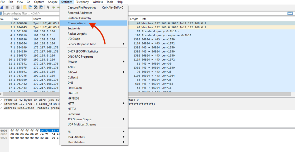 Wireshark Statistics Menu