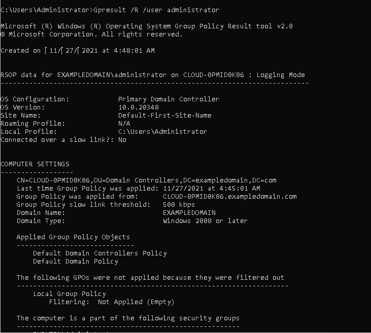 gpresult administrator information