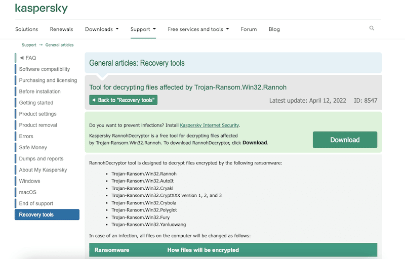 Kaspersky Anti-Ransomware tools