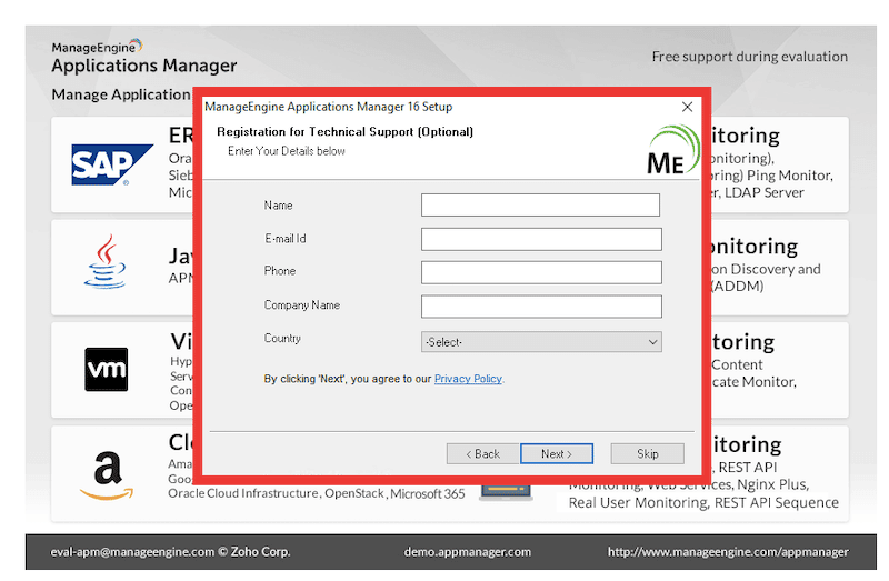 ManageEngine Applications Manager Optional technical support