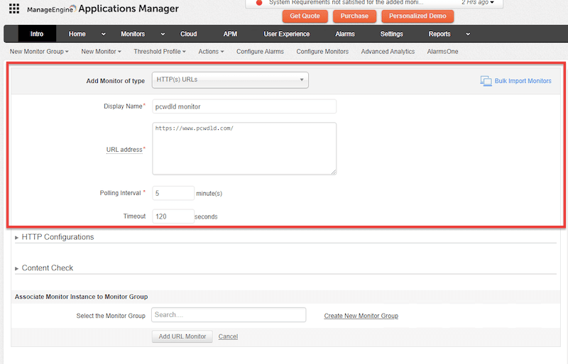 ManageEngine Applications Manager HTTPS URL monitor