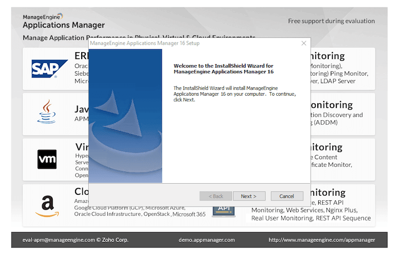 InstallShield Wizard for ManageEngine Applications Manager 16